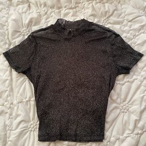 Black mesh & gold sparkle crop top